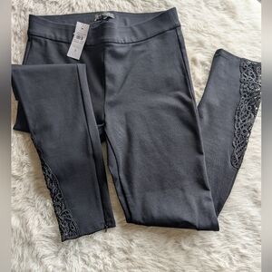 Ann Taylor Black Leggings with Lace Accent